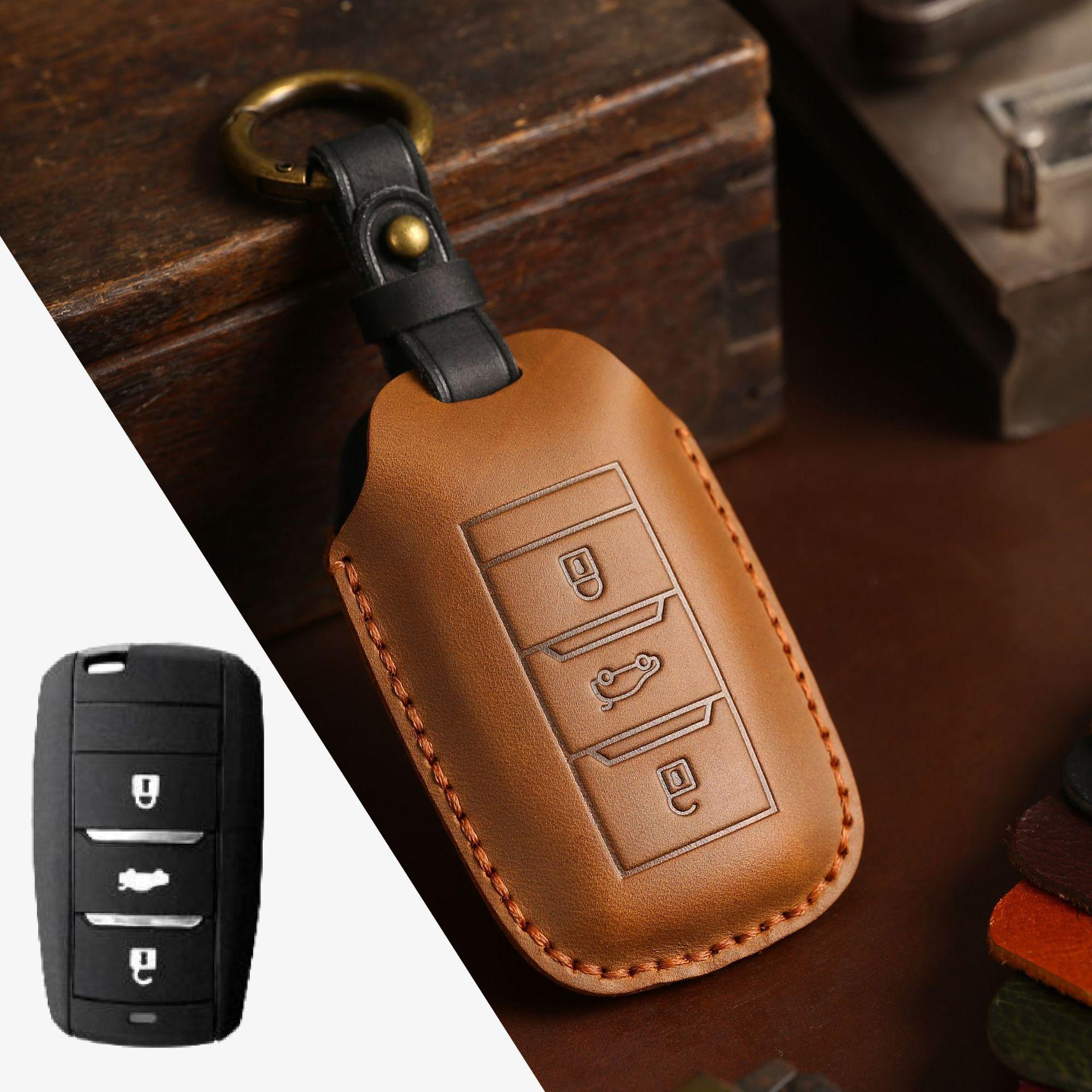 

Crazy horse leather key case is suitable for Changan key case cs35cs55cs75 car leather key case коричневий