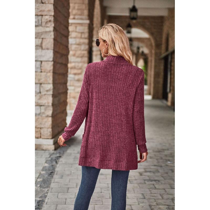 2026 Autumn New Women's Solid Color Ribbed Brushed Casual Long-Sleeve Cardigan Jacket