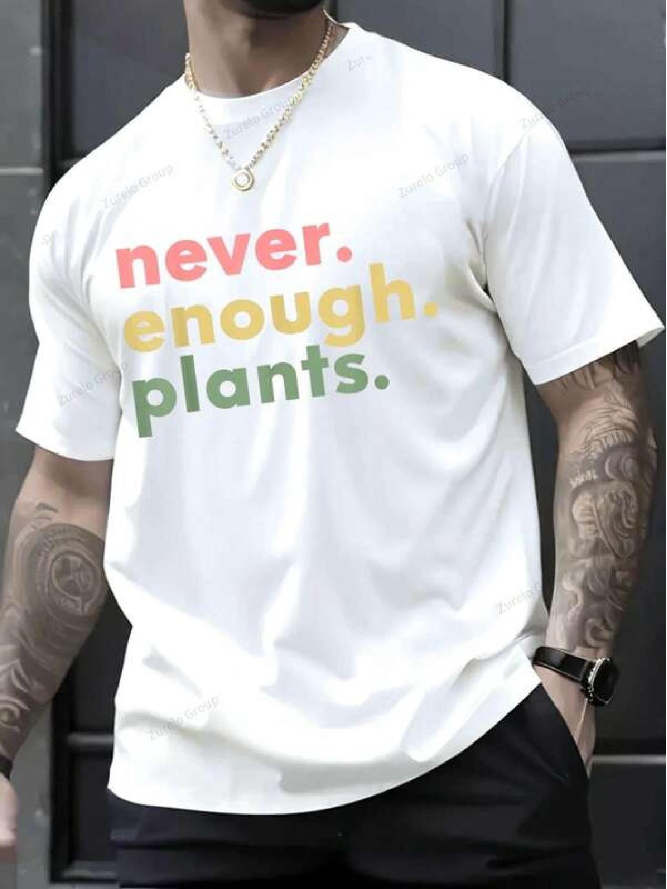 & Unisex Heavyweight Cotton T-shirt - White Tee with  Never Enough Plants  Message - Machine Washable Crewneck Shirt for Gardening S