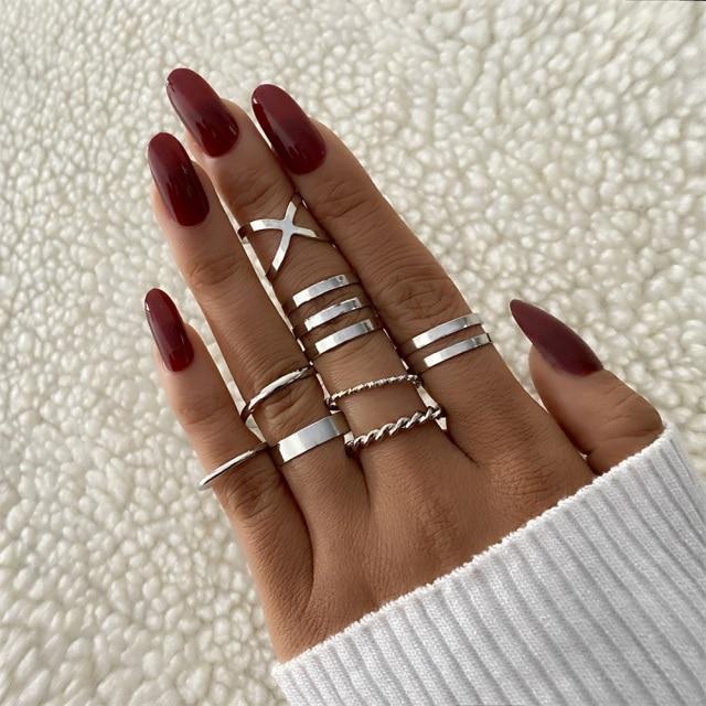 Sada prstenů s českým zlatým řetízkem pro ženy Fashion Boho Coin Snake Moon Rings Dárkové šperky Party Trend