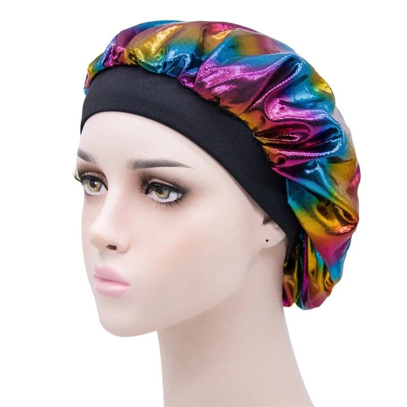Laser Wide-brimmed Night Cap New Ladies High Elastic Hair Band Shower Cap European And American Fashion Turban Cap