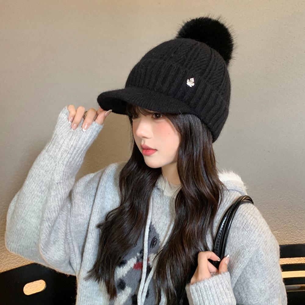 Fashion Thickened Knitted Ball Hat Ear Protection Keep Warm Winter Hats Fleece Lined Solid Color Baseball Cap Autumn