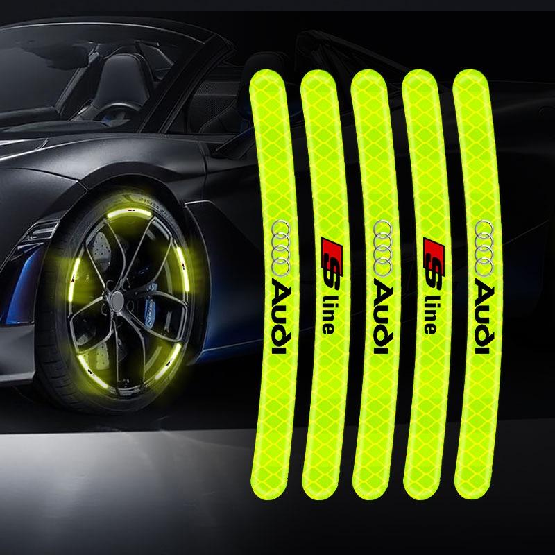 Car Wheel Tire Rim Hub Reflective Luminous Emblem Sticker Car Styling for Audi Q2 Q3 TT RS3 RS4 A3 A4 B5 B6 A3 8P 8V 8L A5 A6 C6 C5 A1 A7 A8