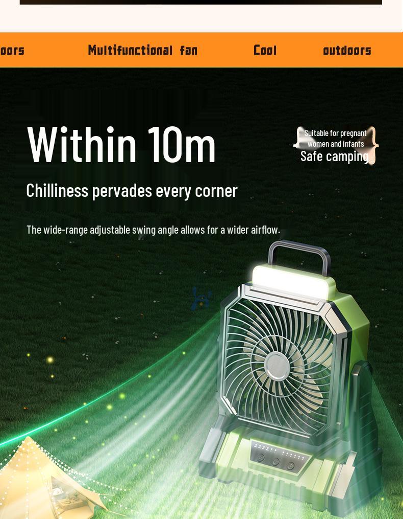 Portable Rechargeable USB Fan with Light for Camping, Outdoor Activities, and Fishing