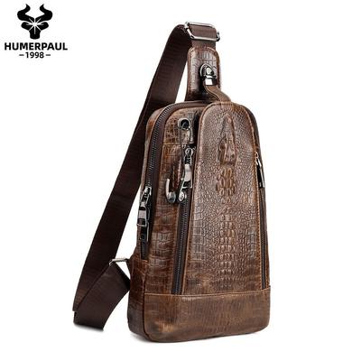 Borsa da petto in pelle da uomo con stampa coccodrillo Borsa sportiva di grande capacità