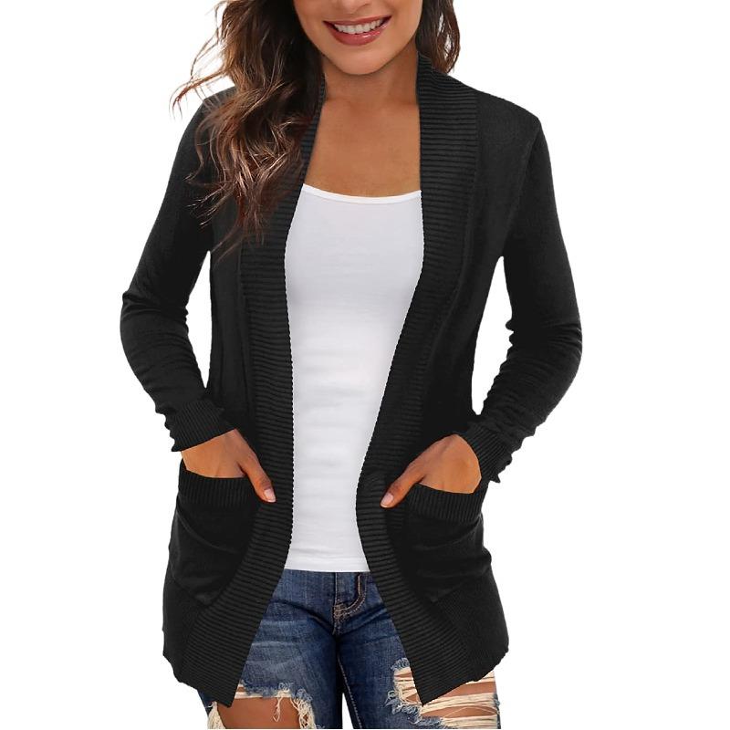 European and American e-commerce solid-color cardigan, casual simple long-sleeve knit jacket for women