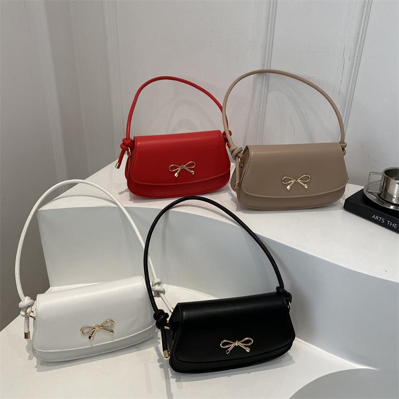 Trend Bow Korean Version Ins Style Casual Armpit Bag Women's Foreign Style Fashion Solid Color Light Luxury Foreign Style Shoulder Bag