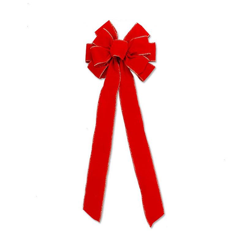 Large Red Velvet Christmas Tree Topper Bow with Gold Embossed Edge