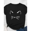 Cat Face Print Women T Shirt Short Sleeve O Neck Loose Women Tshirt Ladies Tee Shirt Tops Clothes Camisetas Mujer
