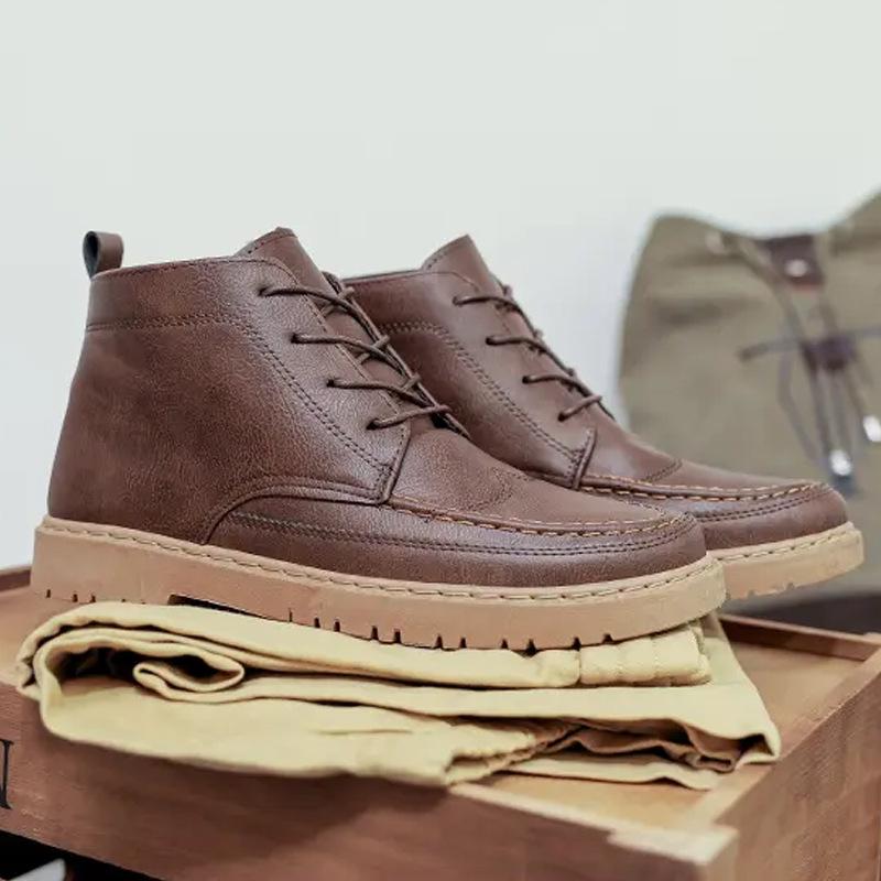 

Повседневные мужские ботинки на толстой подошве, мужские ботинки в британском стиле, модные мужские кожаные ботинки с высоким верхом, деловая летняя износостойкая мода 44