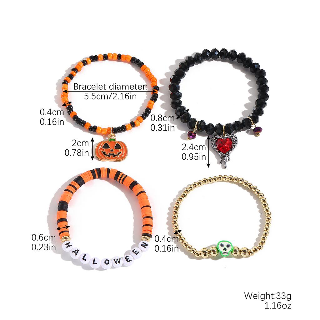 Bracelet Set Hot Sale Rice Bead Orange Pumpkin Skull Pendant Halloween Bracelet