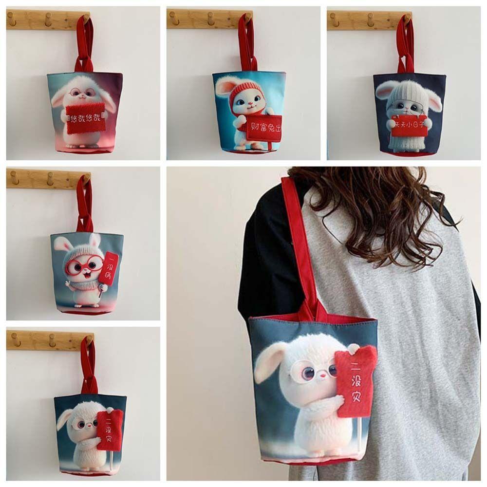 

Letter Canvas Rabbit Bucket Bag Korean Style Animal Print Handbag Fashion Cartoon Tote Bag Travel