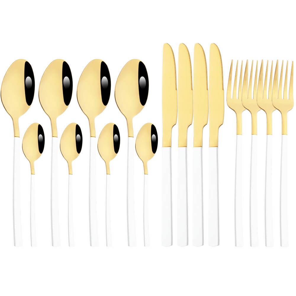 Jankng 16 sztuk czarne sztućce złote szwy zestaw obiadowy ze stali nierdzewnej kuchnia strona główna zachodnie zestaw sztućców nóż widelec łyżki zestaw zastawy stołowej