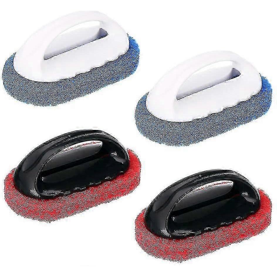 4-piece Cleaning Brush Set with Handles, Including a Scrubbing Pad, Brush, and Bathtub Tile Cleaning Sponge Brush.