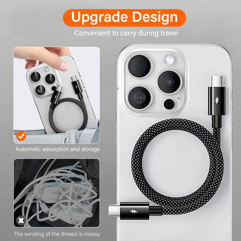 100W 27W Magnetic Type C USB to For iOS Cable Coiled Fast Charging for iPhone 15 14 16 Pro max Samsung S25 Google Magnet Storage