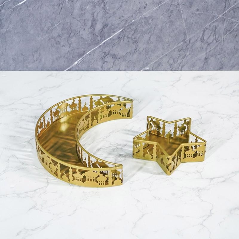 2pcs Middle Eastern Iron Fruit Plates Unique Crescents Moon Castles Iron Serving Tray for Middle Eastern Decors