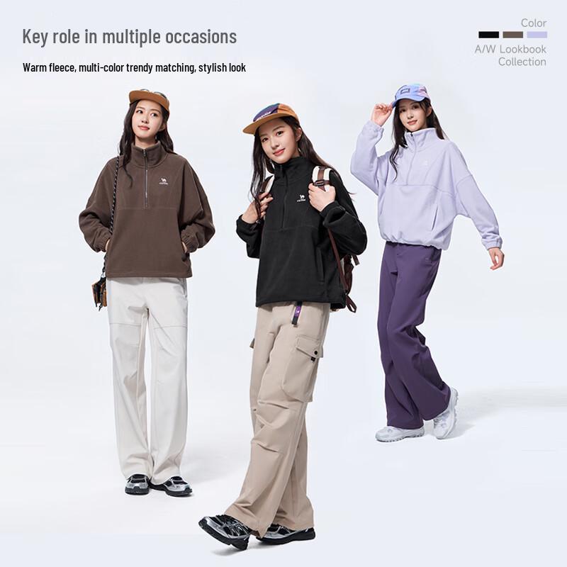 Camel Women's Stand-Up Collar Fleece Pullover