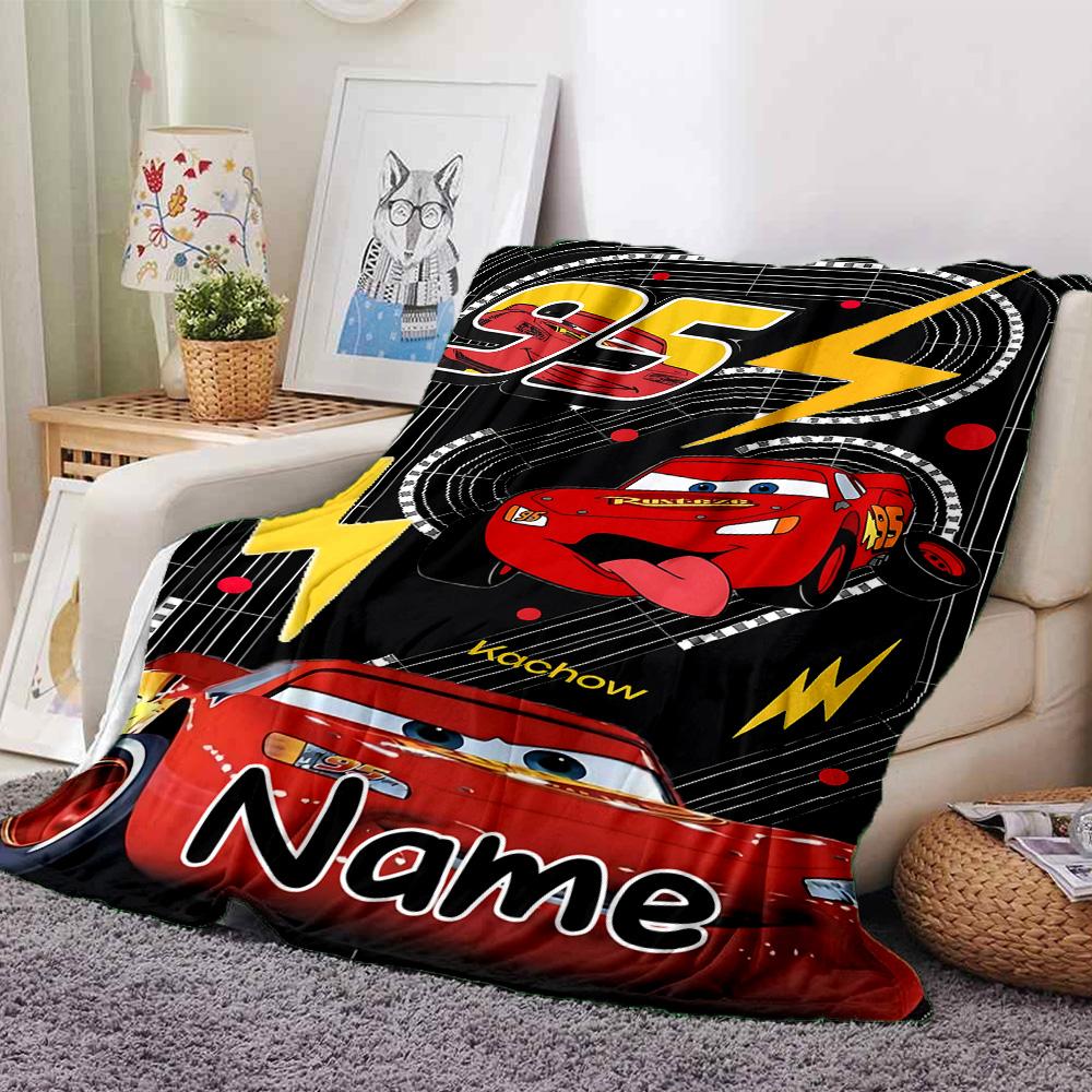 Custom Name Mcqueen Adventure Flannel Blanket for Super Soft Cute Comfort Blanket for Travel Bedding Couch Sofa Blanket