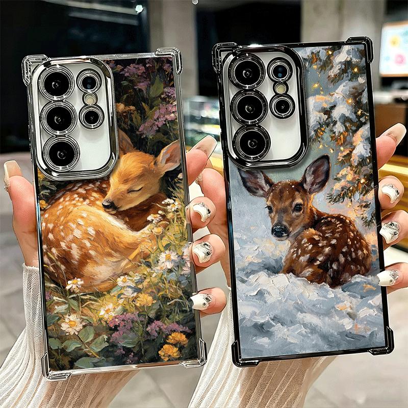 Sika Deer Elk Animal Plating Phone Case For Samsung Galaxy S24 S25 FE S26 Edge S23 Ultra S22 S21 Plus S20 Anti-Fall Airabag Cove