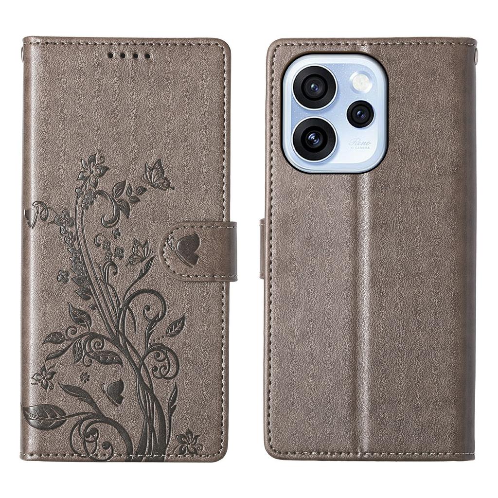 Für Oppo Reno15 F 5G Brieftaschenhülle Schmetterlings-Blumen-Prägung PU-Leder Handyhülle mit Handgelenkschlaufe