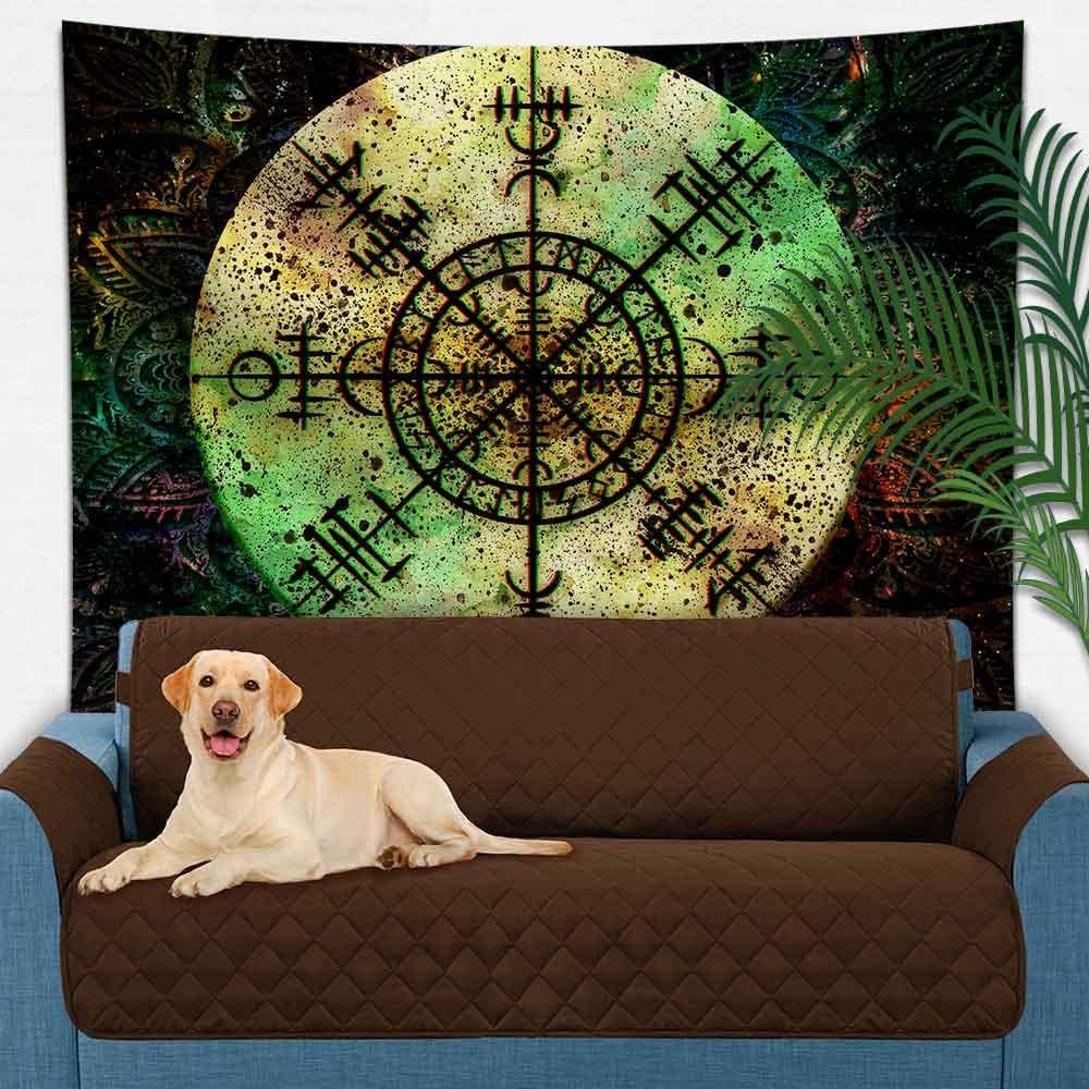 Viking Tapestry Vintage Nordic Mythology Rune Tapestry Abstract Bohemian Datura Tapestries Wall Hanging for Bedroom
