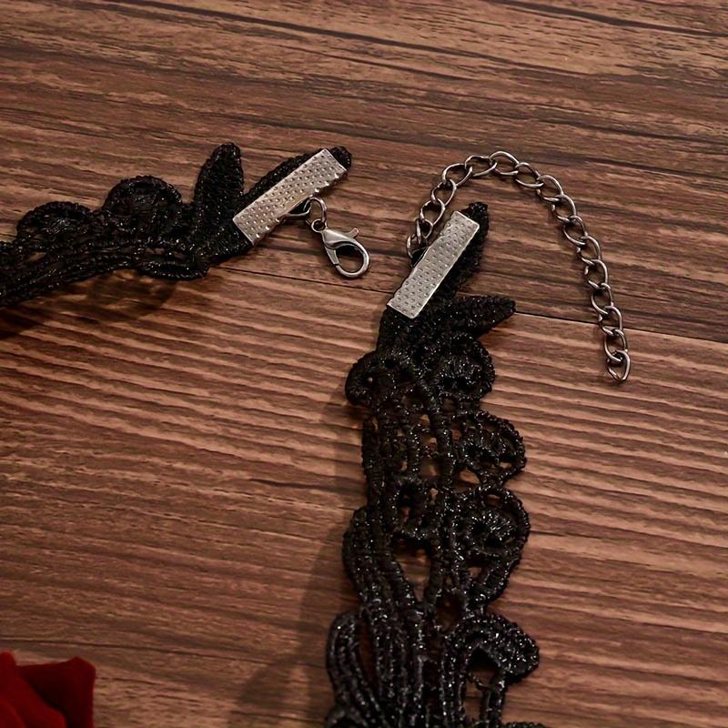 [No Plating Red Roses Jewelry] Women's Dark Punk Style Lace Flower Necklace, Gothic Vintage Choker with Red Roses, All-Season, for Daily & Party Wear