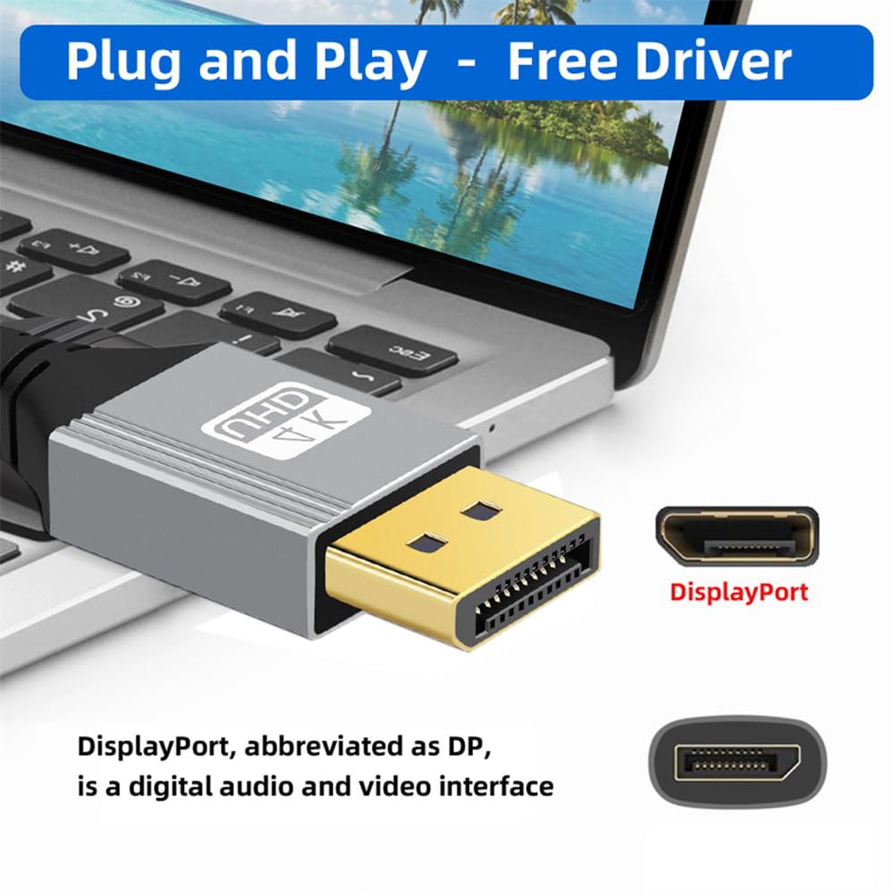 NFHK 2M Abgewinkelt DisplayPort DP zu DP 4K Silber Ultra HD UHD 90 für und Grafikkarten Kabel, 60Hz, Gesleevt, Grad, Desktops, Laptops, Monitore,