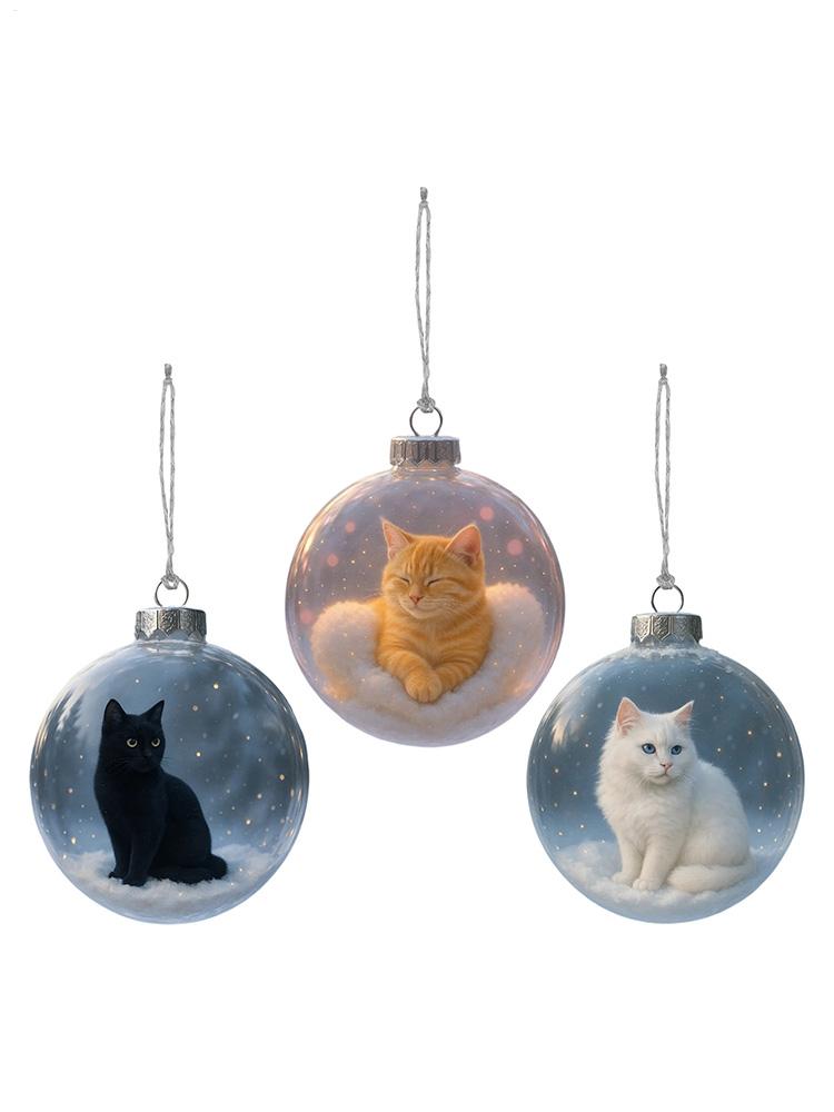 Ball Ornaments for Christmas Tree 3D Cat Ball Seasonal Decor Holiday Decor Pendant Ornament for Home Decorators Festival