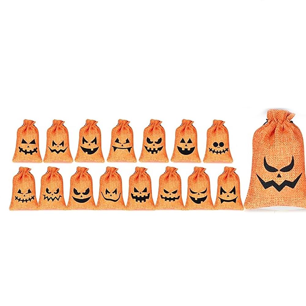 

16pcs Pumpkin Burlap Candy Bags Spooky Drawstring bag Trick or Treat Gifts for Kids Birthday Halloween Party Decoration Supplies 16pcs 10x14cm