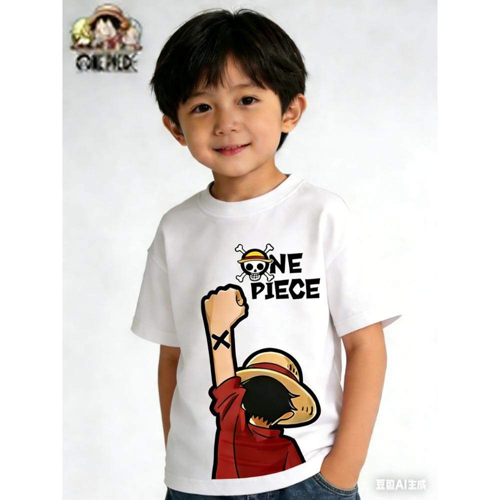 

ONE PIECE 2025 Summer Casual Oversized Tee Breathable Kids T-shirt for Daily Lounging and Comic Themed Parties 110