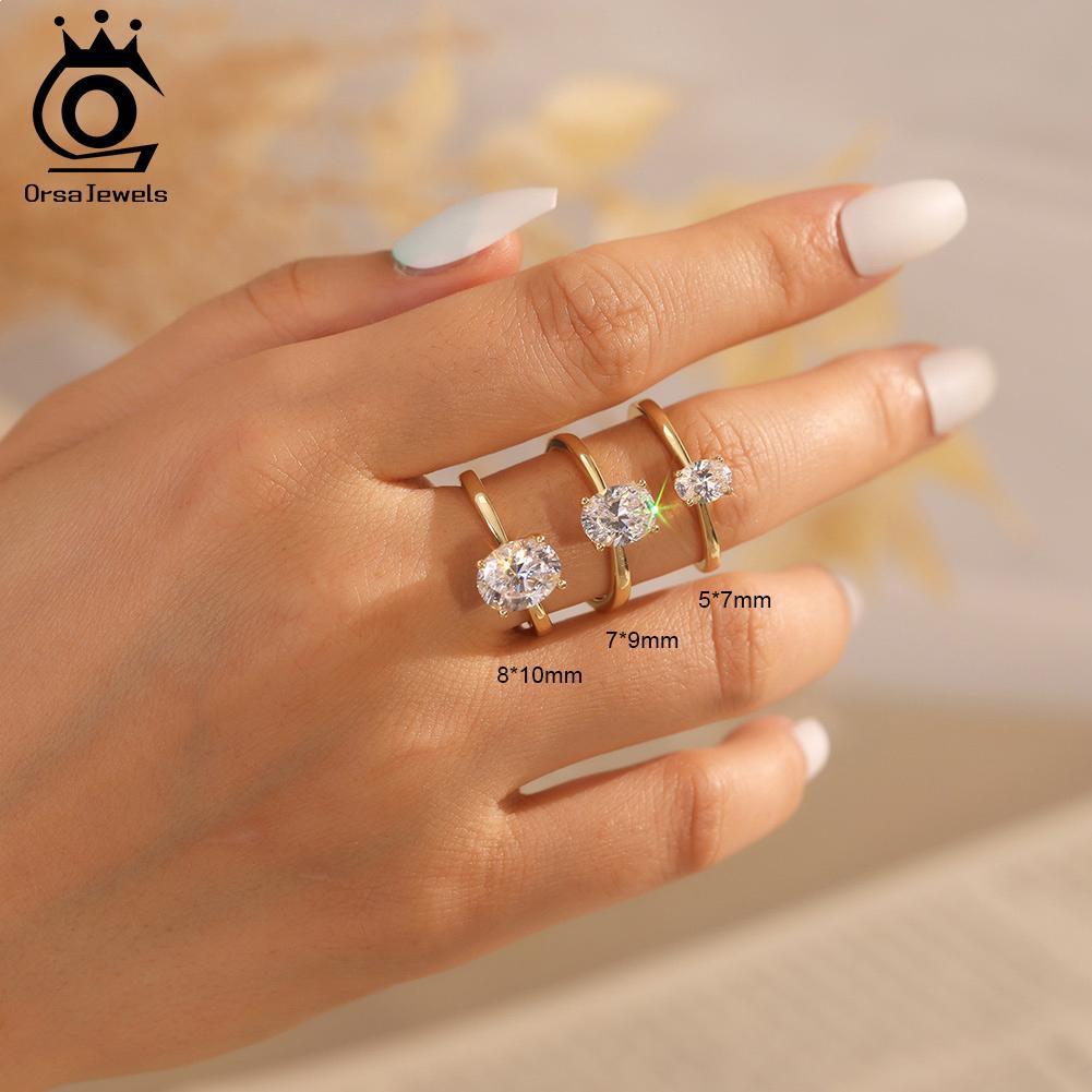ORSA JEWELS Classic D Color VVS Moissanite Diamand Wedding Rings for Women 925 Silver Engagement Inlaid Bridal Jewelry SMOR01