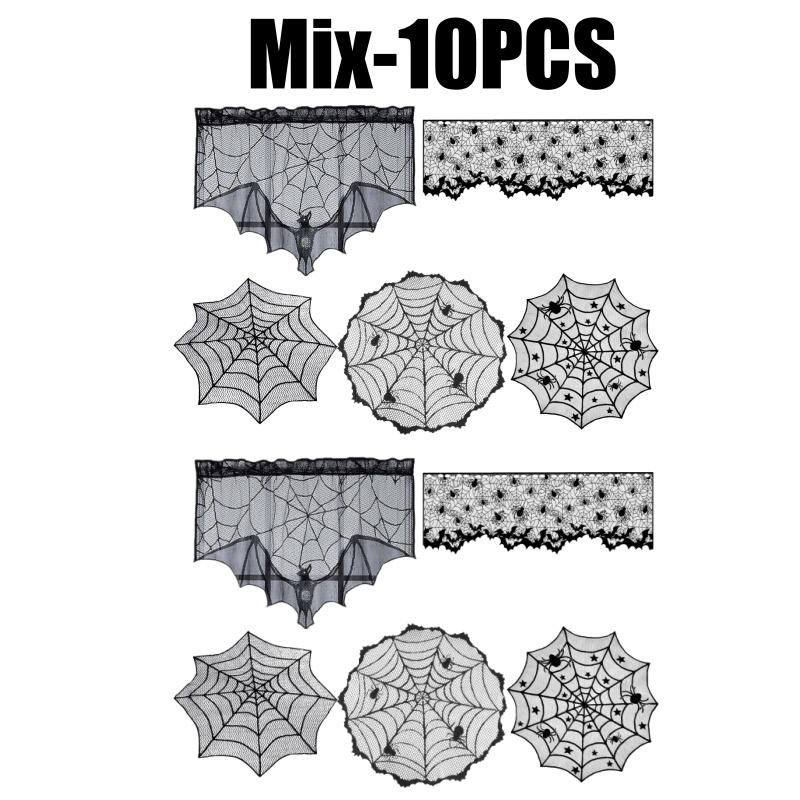 Halloween Decorations Tablecloth Black Lace Spider Cobweb Table Cover Spiderweb Mantel Fireplace Scarf for Halloween Party