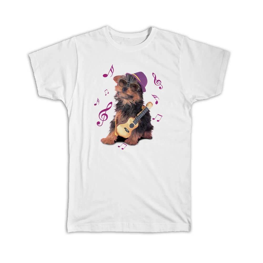 Gift T-Shirt : Yorkshire Puppy Guitar Funny Dog Pet Animal Musician Treble Clef M