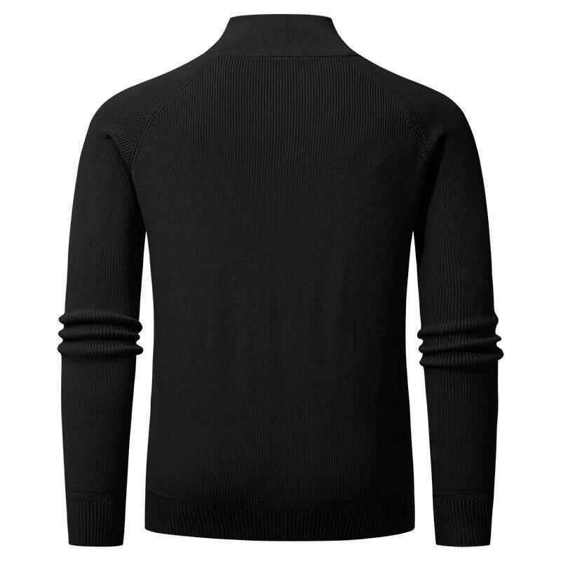 Men's Vertical Rib Knit Half-Zip Stand Collar Woolen Sweater