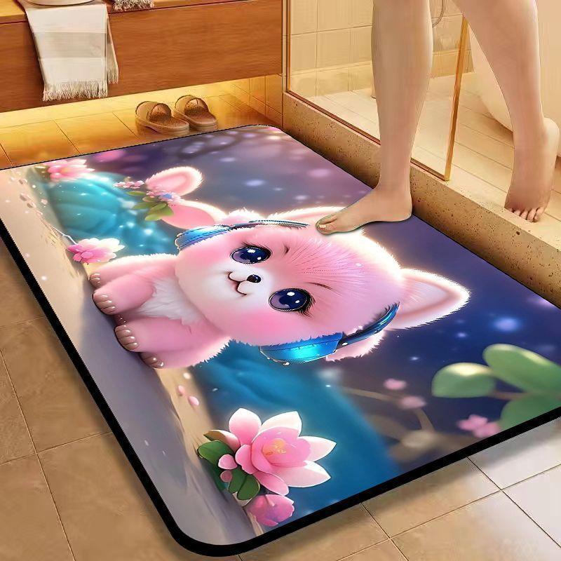 Diatom Mud Suction Mat Cartoon Cute Puppy Bathroom Floor Mat Toilet Toilet Door Non-slip Door Mat Quick Drying Mat