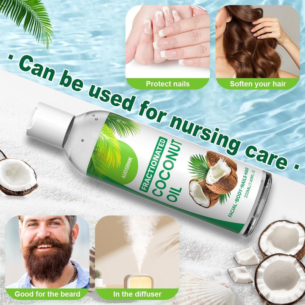100% reines flüssiges Kokosöl für trockene Haut, Haaröl, Gesichtsöl, Körper, nicht fettend, unparfümierte Feuchtigkeitspflege - 100ml/220ml
