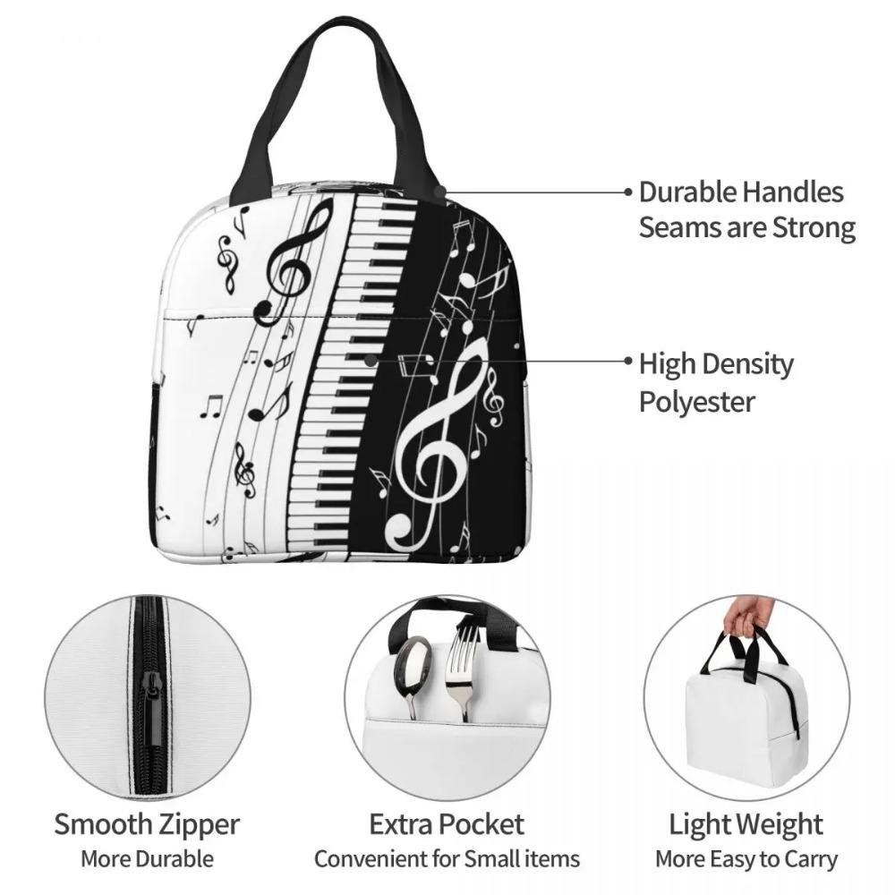 Piano Key Musical Note Pattern Insulated Lunch Bag for Women Kids Leakproof Food Boxes Thermal Lunch Box Tote