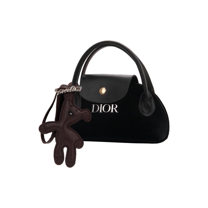 Dior [Borsa Cosmetica Personalizzata] Tela Orsetto di Gomma Semplice Elegante Quotidiana Versatile Portatile Borsa a Mano Nera