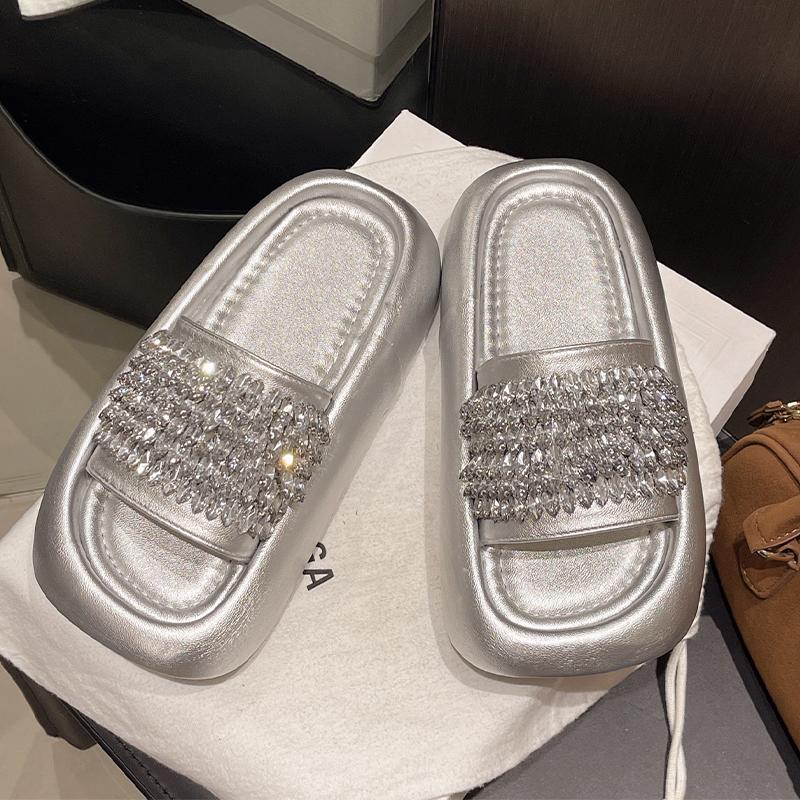 

Fashion Flats Women Slippers Crystal Platform Dress Shoes Fashion Woman Sandals 2025 Casual Slides Designer Flip Flops Mujer Zapatos 35 серебряный