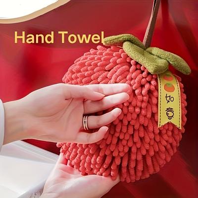 2pcs Ultra Soft Chenille Handkerchiefs  Highly Absorbent Non Fluffy Bath Towels, Modern Persimmon Design with Green Leaves Hanging Loops,