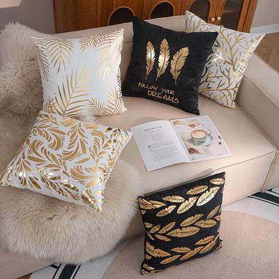 Temu Hot Stamping Golden Leaf Short Plush Pillowcase - Retro Light Luxury Sofa Cushion Cover