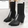 Women High-heeled Boots Temperament Pointed Leather Boots Fashion High Heels Ankle Boot Slim Fit Elastic Socks Boots Botas Mujer