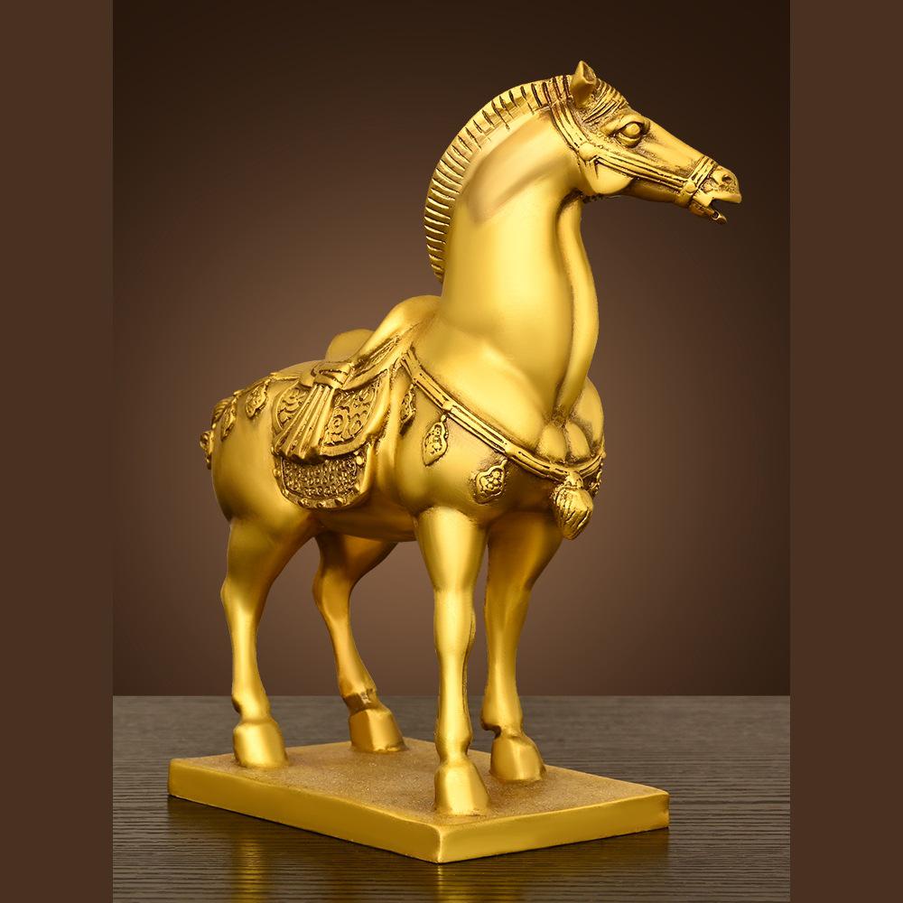Pure Brass Tang Horse Figurine - Zodiac Success Mascot for Office & Home Decor.