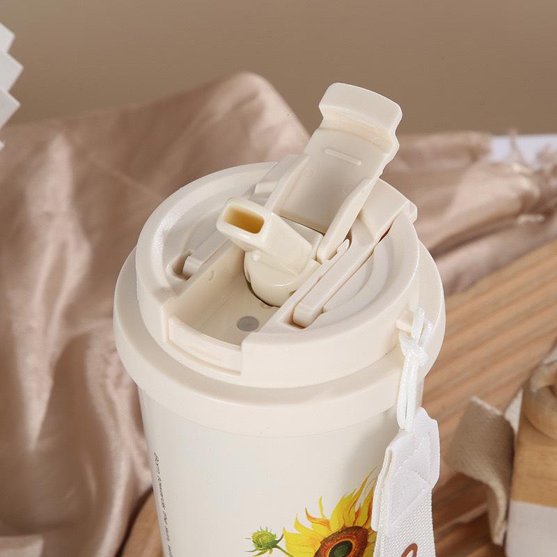 Lily of the Valley 316 Stainless Steel Insulated Coffee Cup with Double-Layer Straw