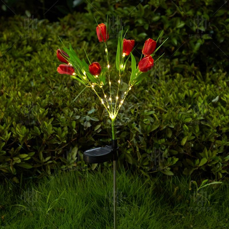 1Pc Solar Garden Flower Lights Realistic 7 Heads Tulip LED Garden Stake Landscape Lamp Waterproof for Balcony Yard Pathway Decor