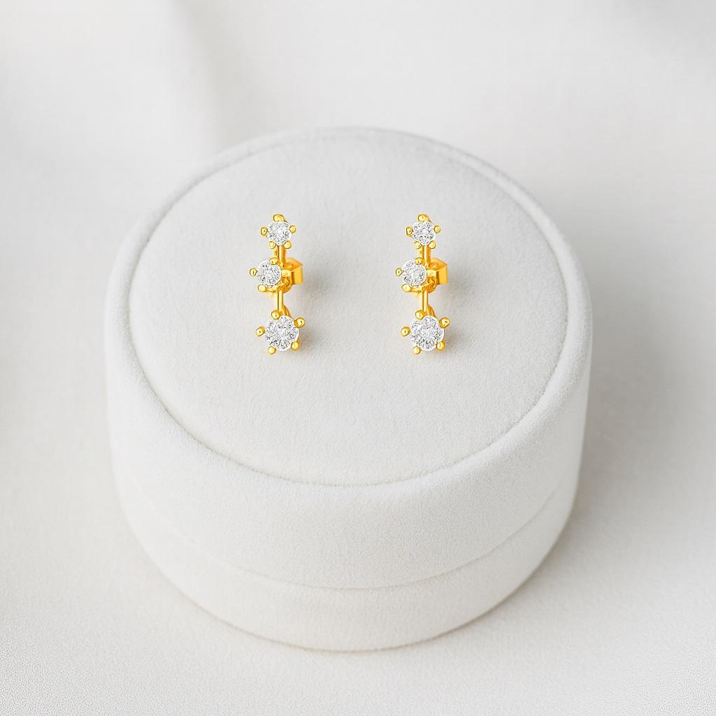 Triple Cluster Stud Earrings - 925 Sterling Silver Yellow Plated