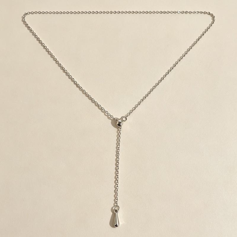 Korean Minimalist Silver Water Drop Y-Shaped Clavicle Necklace