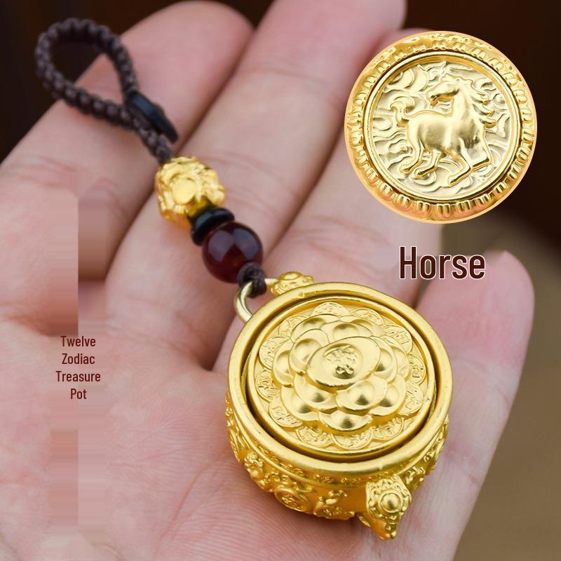 Zodiac Lucky Charm Rotating Pendant Keychain - Hot Selling Treasure Pot Design