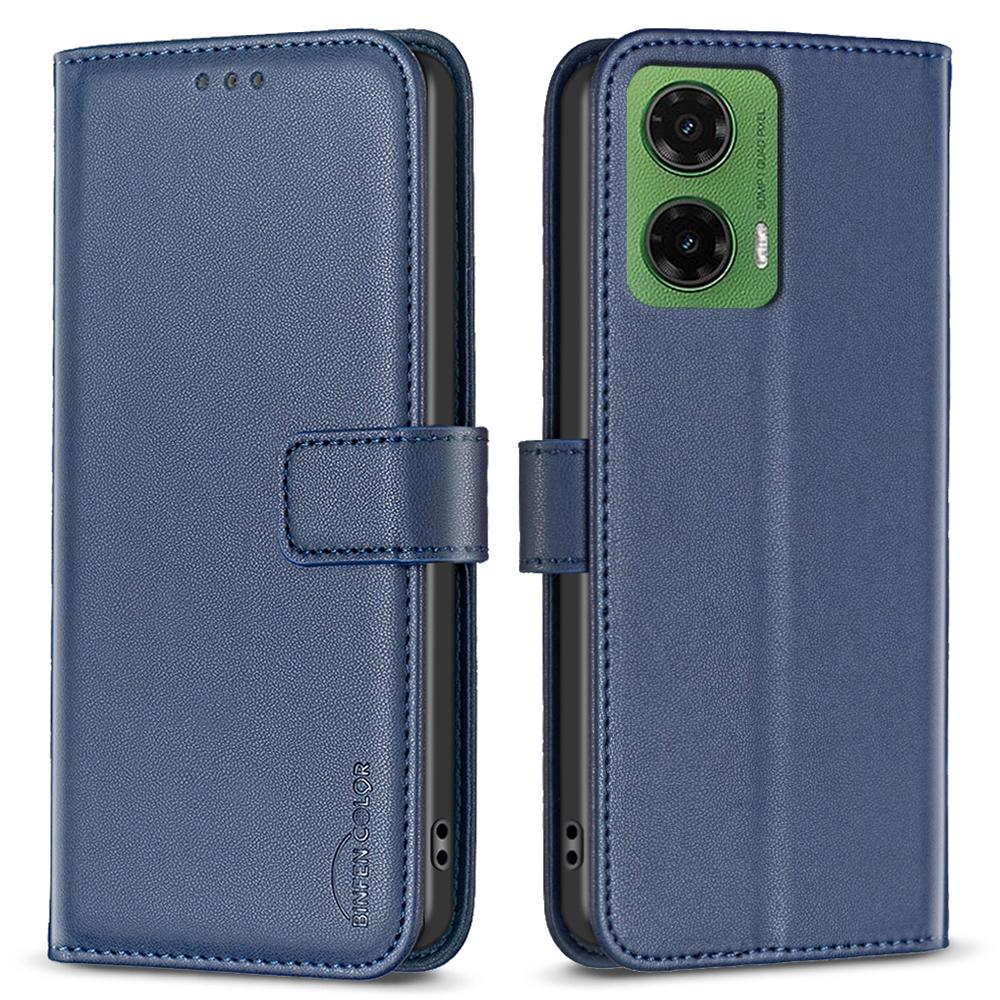 

BINFEN COLOR BF17 For Motorola Moto G35 5G Case Wallet Folio Flip Leather Cover Blue