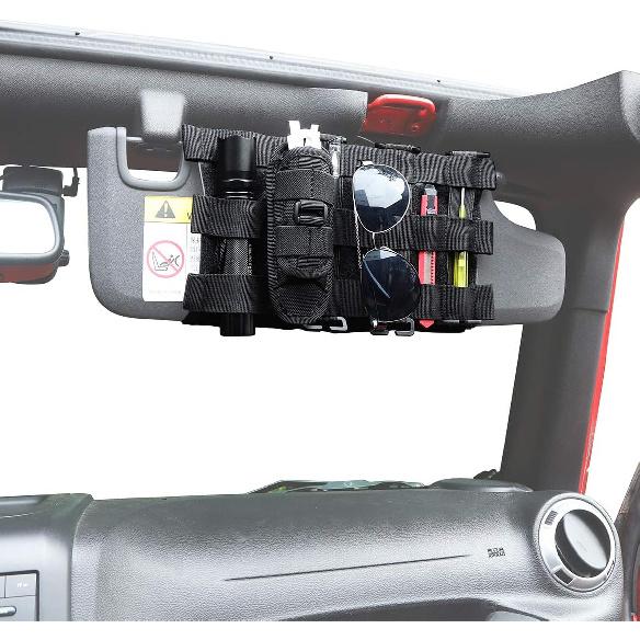 Savadicar Tactical Sun Visor Organizer Front Visor Storage Cover for 2007-2023 Jeep Wrangler JK JL & Gladiator JT, Interior Storage Accessories,